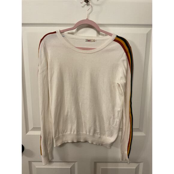 Faherty Women's Rainbow Stripe Crewneck Pullover Cotton Cashmere Sweater, S - Picture 1 of 6